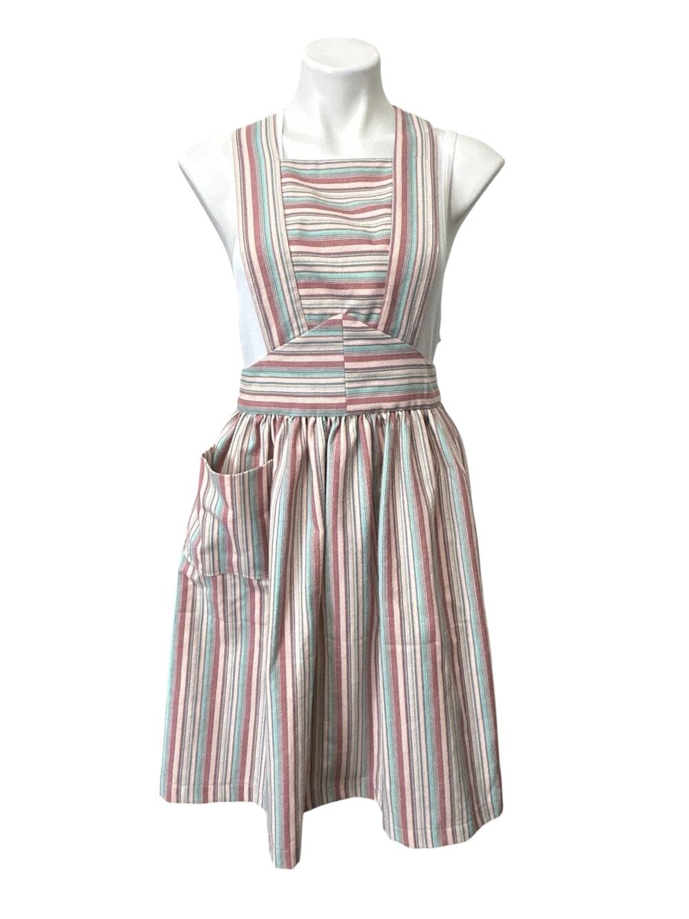 Pinafore Apron Handmade Striped Cotton Dress Women's One Size Cottagecore Boho
